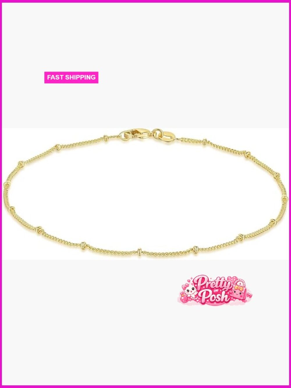 14K Gold Waterproof Anklet Charm Ankle Bracelet for Women Men Everyday Wear